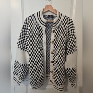 DRESSED IN LALA Black and White  Checkered Grandpa Sweater